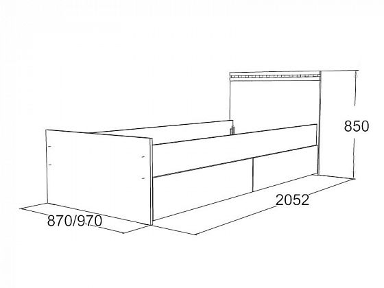 Кровать односпальная 800 мм без ящиков "Ольга-13", схема