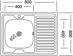 Мойка накладная 800*600 мм Арт. V-401L Левая с крепежом