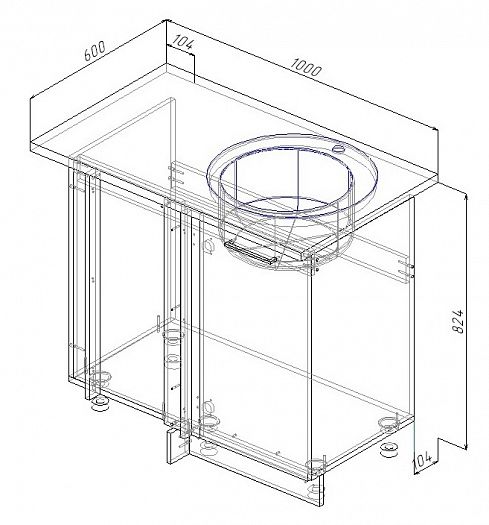 Модуль под мойку угловой "Бланка" Арт. ММ100Пр Правый (без столешницы) - схема