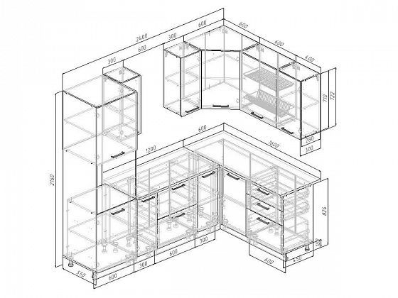 Кухонный гарнитур угловой "Лофт" 2400*1600 мм - Схема модулей