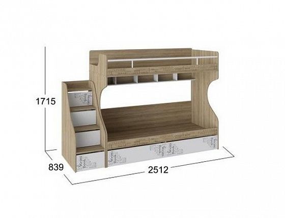 Кровать 2-х ярусная "Оксфорд" с лестницей СМ-139.11.012 - Кровать 2-х ярусная Оксфорд, размеры