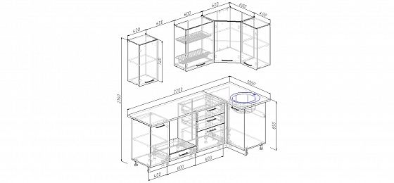Угловой кухонный гарнитур "Антрацит" 2200х1000 - схема
