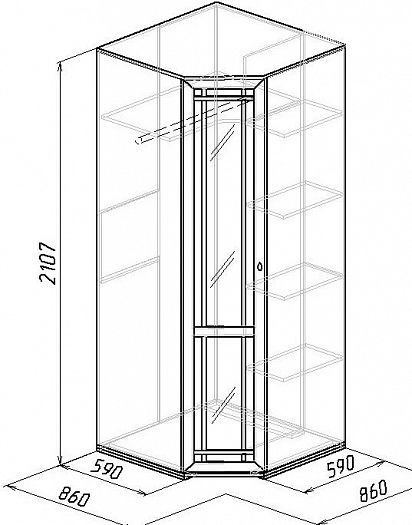 Шкаф угловой 10 "Sherlock" (Шерлок) Фасад Зеркало - Схема