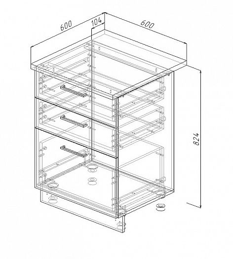 Модуль нижний 3 ящика "Вегас" Арт. МН3Я 60 (без столешницы) - схема