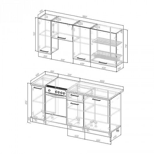 Кухонный гарнитур "Трансильвания" 1800 мм - Схема модулей