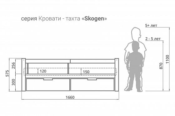 Детская кровать-тахта "Svogen графит-мятный"