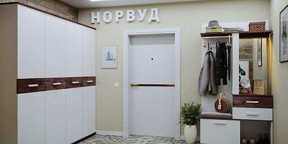 Прихожая "Норвуд" (комплектация 3) - Прихожая "Норвуд" (комплектация 3), Цвет: Белый/Орех Шоколадный