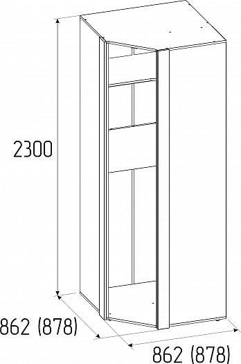 Шкаф угловой 156 "Scandica Oslo" фасад Зеркало - Схема